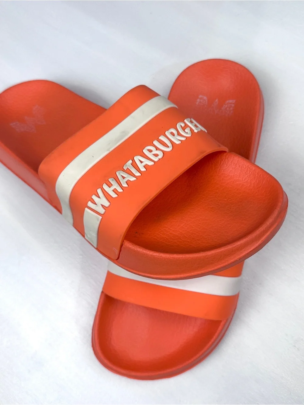 Whataburger Orange Slide Sandals with White Stripes
